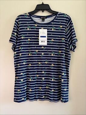 BYdesign Navy Striped Floral Short Sleeve Tee
